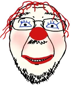 bernd, blush, clown, clown nose, eyebrows, eyelashes, glasses, hair, lipstick, nose