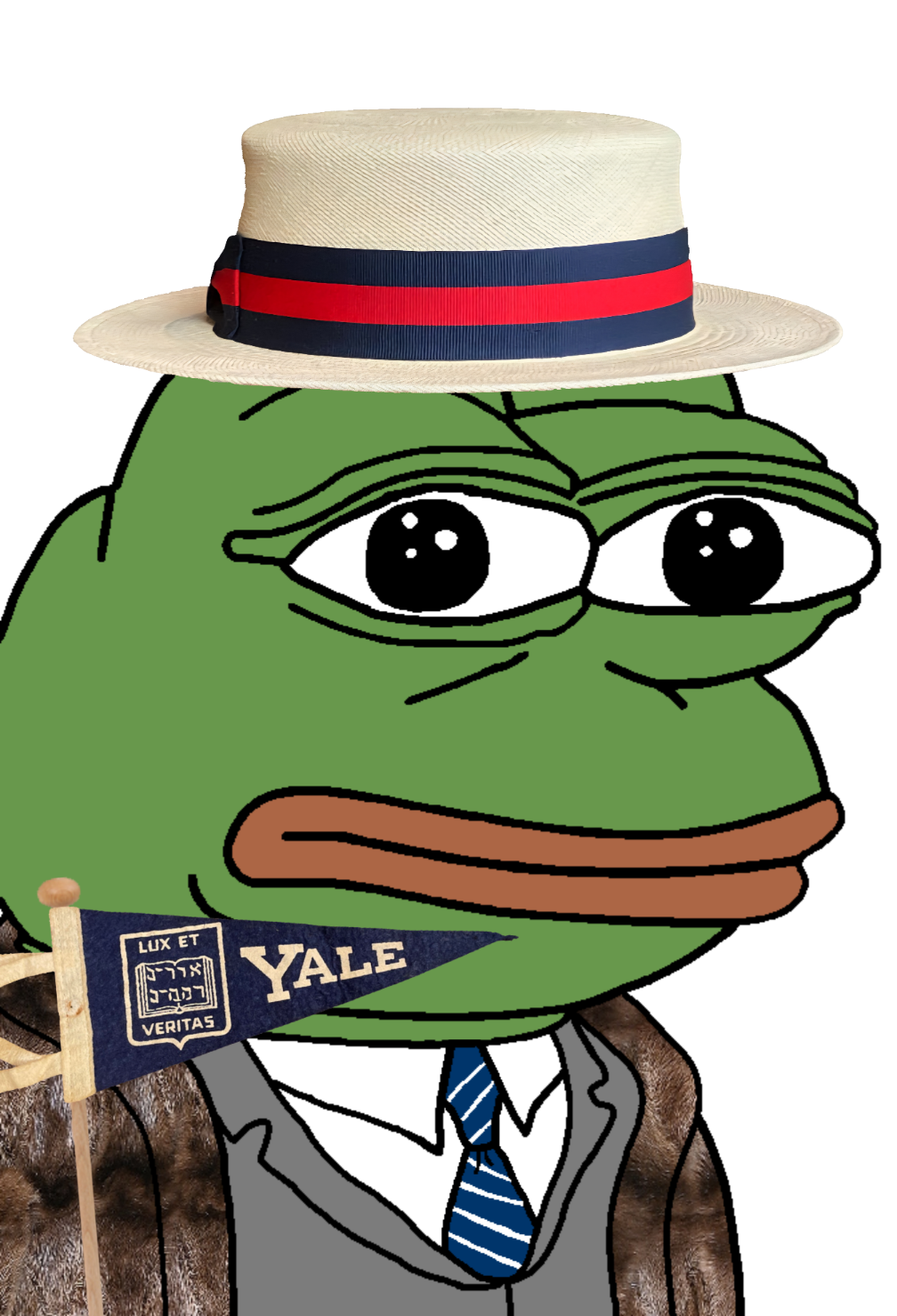 pepe, pepe hat, amphibian, animal, boater hat, closed mouth, clothes, coat, coat of arms, collared shirt