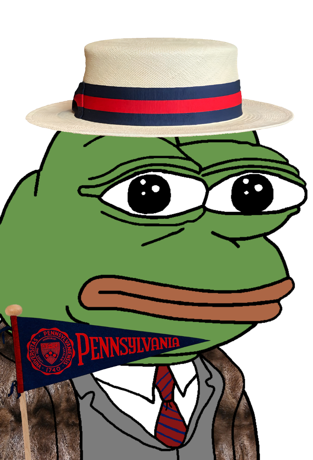 pepe, pepe hat, amphibian, animal, boater hat, closed mouth, clothes, coat, coat of arms, collared shirt