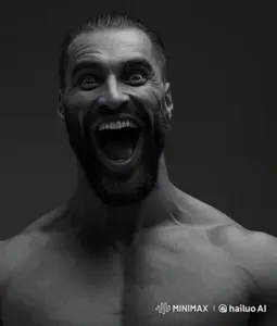 gigachad, animated, gray skin, screaming