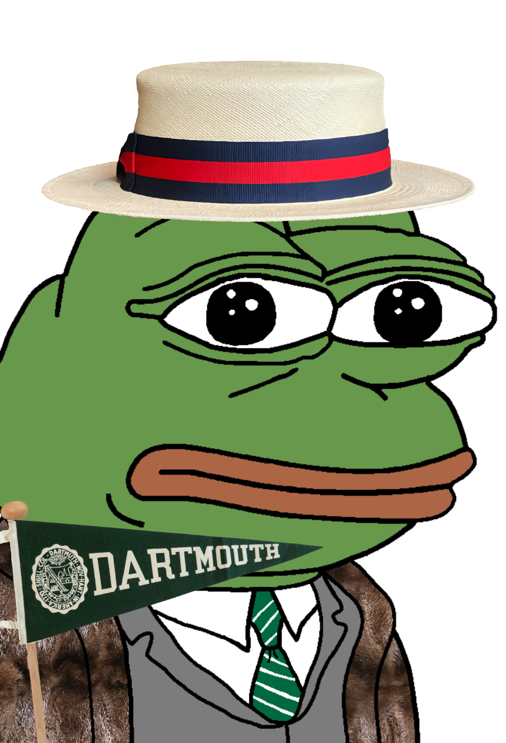 pepe, pepe hat, amphibian, animal, boater hat, closed mouth, clothes, coat, coat of arms, collared shirt