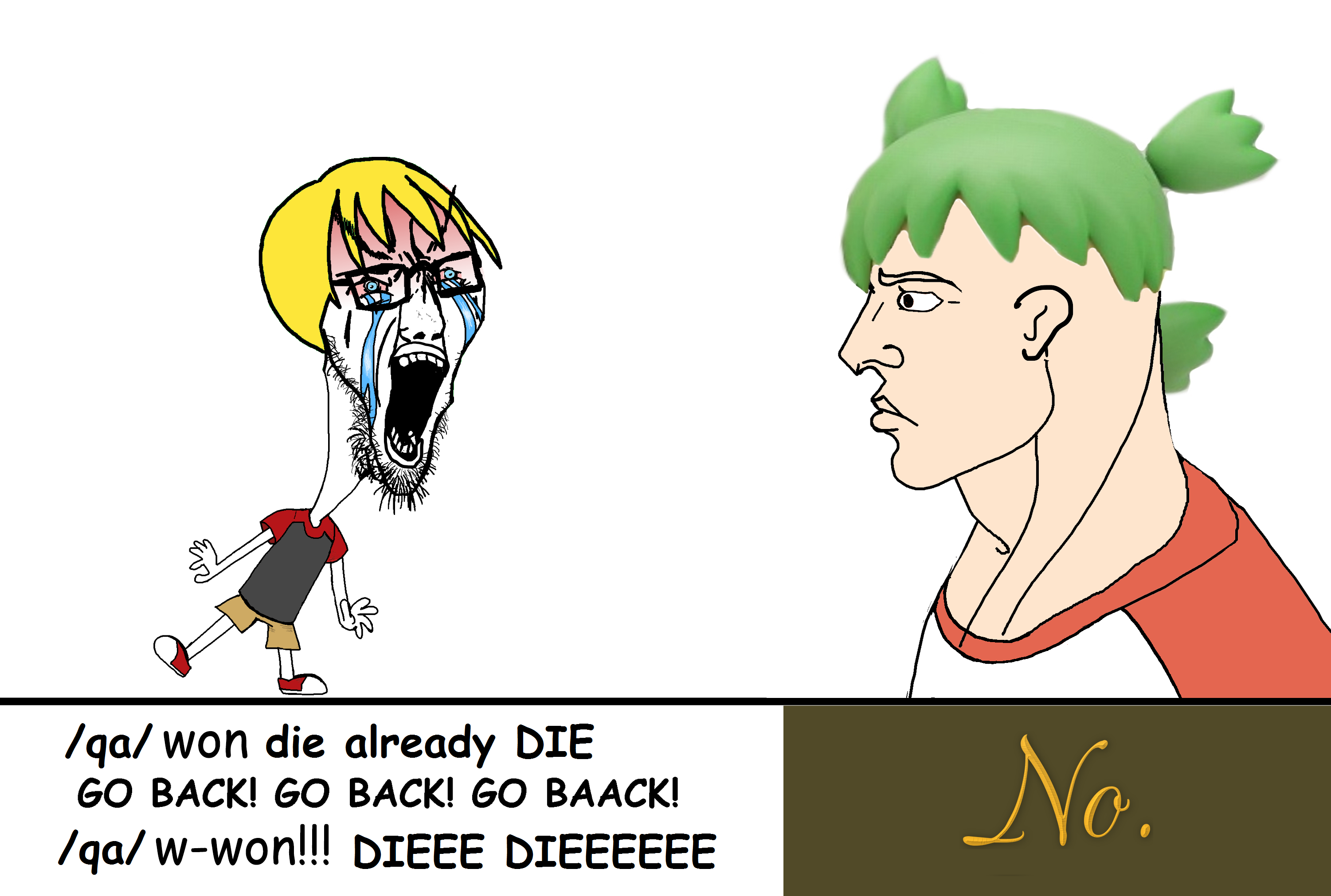 nate higgers, yes chad, soyak, natejak, /qa/ (4chan), 4chan, angry, anime, arm, blonde hair