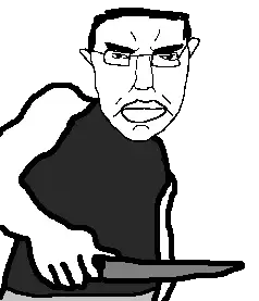 chudjak, pol face, angry, closed mouth, clothes, ear, glasses, gray pants, hair, holding knife