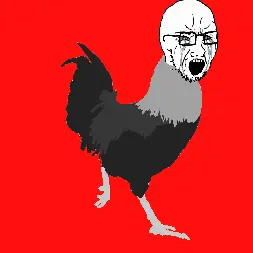 soyak, animal, animated, bloodshot eyes, chicken, crying, glasses, inhuman, open mouth, red background