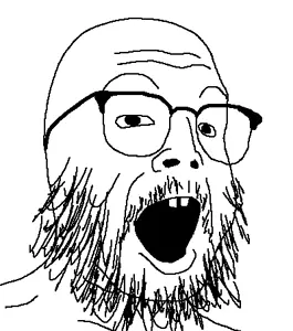 buckteeth soyjak, buck teeth, glasses, open mouth, soyjak, stubble