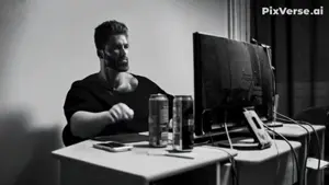 gigachad, animated, desk, electrical desk, sitting, standing, standing desk, video