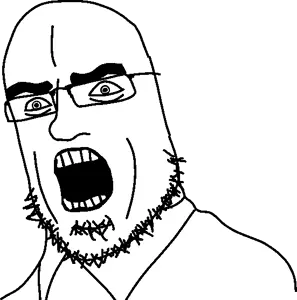 comson, 1soyjak, angry, bald, black eyes, eyebrows, fat, front view, glasses, looking at you