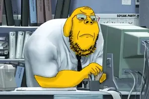 gapejak, wholesome soyjak, animal, bored, clothes, computer, dog, dog ear, ear, glasses