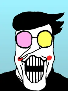 spamton g. spamton, markiplier soyjak, clothes, glasses, goggles, hair, open mouth, robot, soyjak, video game