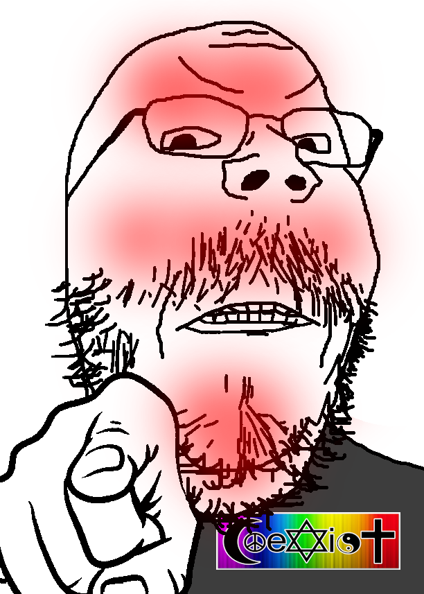 gapejak, angry, bald, beard, blush, christian cross, christianity, clenched teeth, clothes, coexist