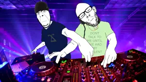 cobson, nojak, 2soyjaks, arm, beanie, closed eyes, closed mouth, clothes, dj, glasses