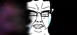 chudjak, chudjak front, black background, closed eyes, closed mouth, crying, ear, glasses, hair, looking at you