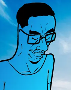 chudjak, chudjak seething, blue skin, calm, closed eyes, cloud, glasses, hair, happy, sky
