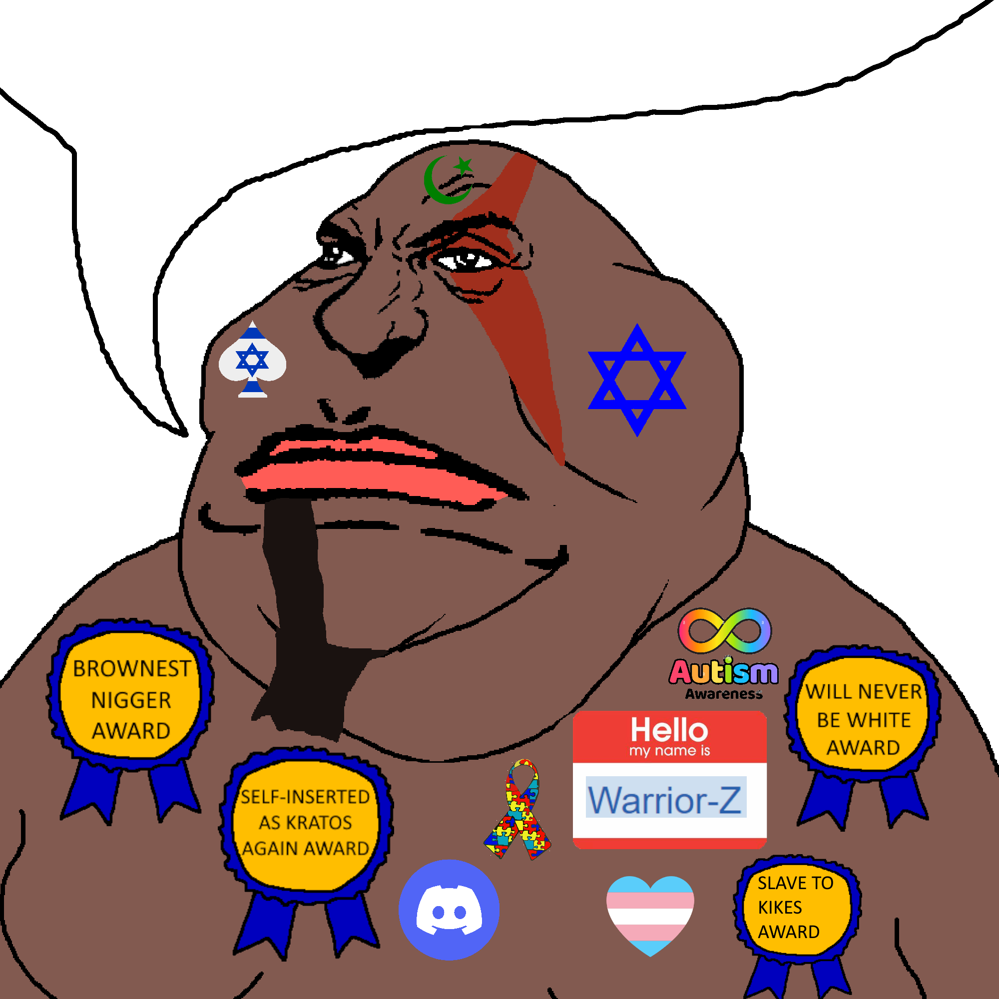 kratos, meximutt, punisher face, angry, arab, autism, award, brown skin, discord, facial mark