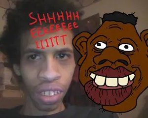 sheeeit, afro, big lips, brown skin, lips, negro, negroid, nigger, real life, red text