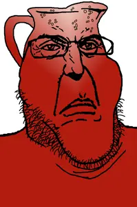 markiplier soyjak2, angry, closed mouth, frown, glasses, kool-aid, large eyebrows, punisher face, red skin, soyjak