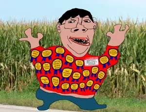 gapejak, impish soyak ears, impish amerimutt, protestantjak, wholesome soyjak, amerimutt, angry, award, clothes, corn