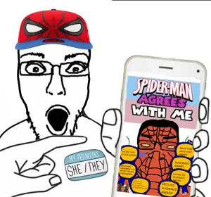 spider-man, chudjak, markiplier soyjak, unknown, chudplier, jartycuck, esl pedo league, award, clothes, gape