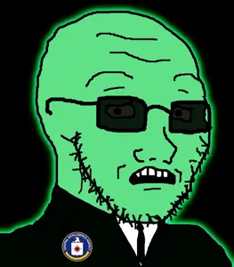 soyak, soyak (concerned), glowie, black background, central intelligence agency, clothes, glasses, glowing, glownigger, green skin