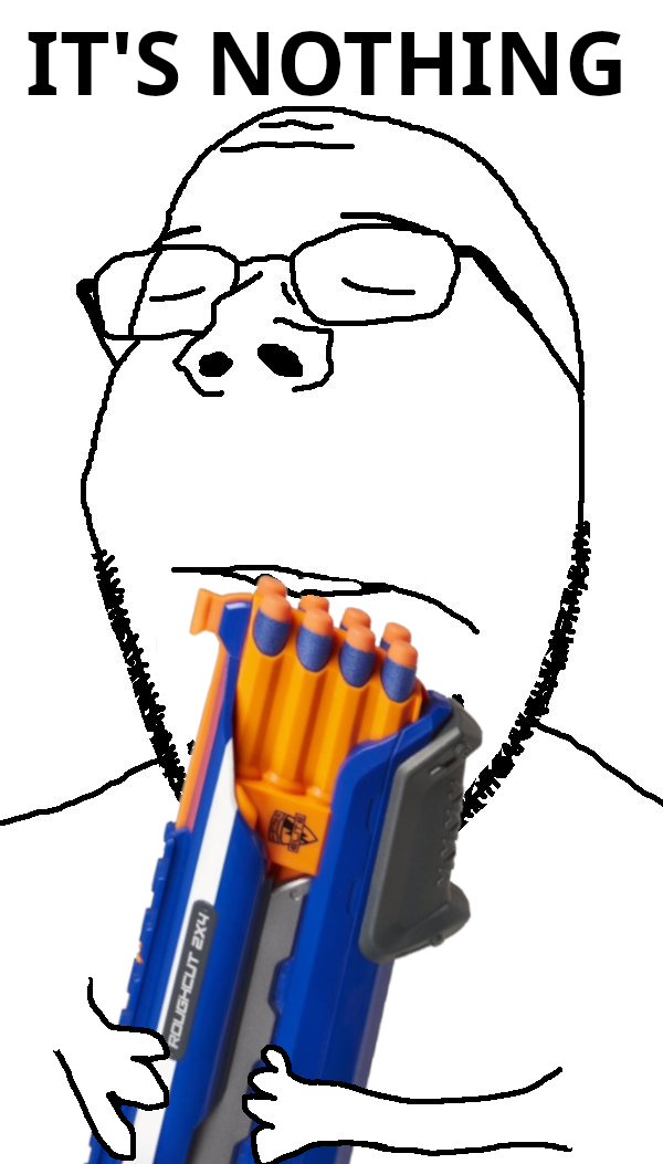 gapejak, wholesome soyjak, its over, arm, closed eyes, closed mouth, firearm, glasses, gun, hands