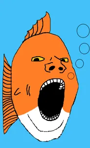 gapejak, fishjak, animal, blue background, bubble, fish, full body, inhuman, open mouth, orange skin