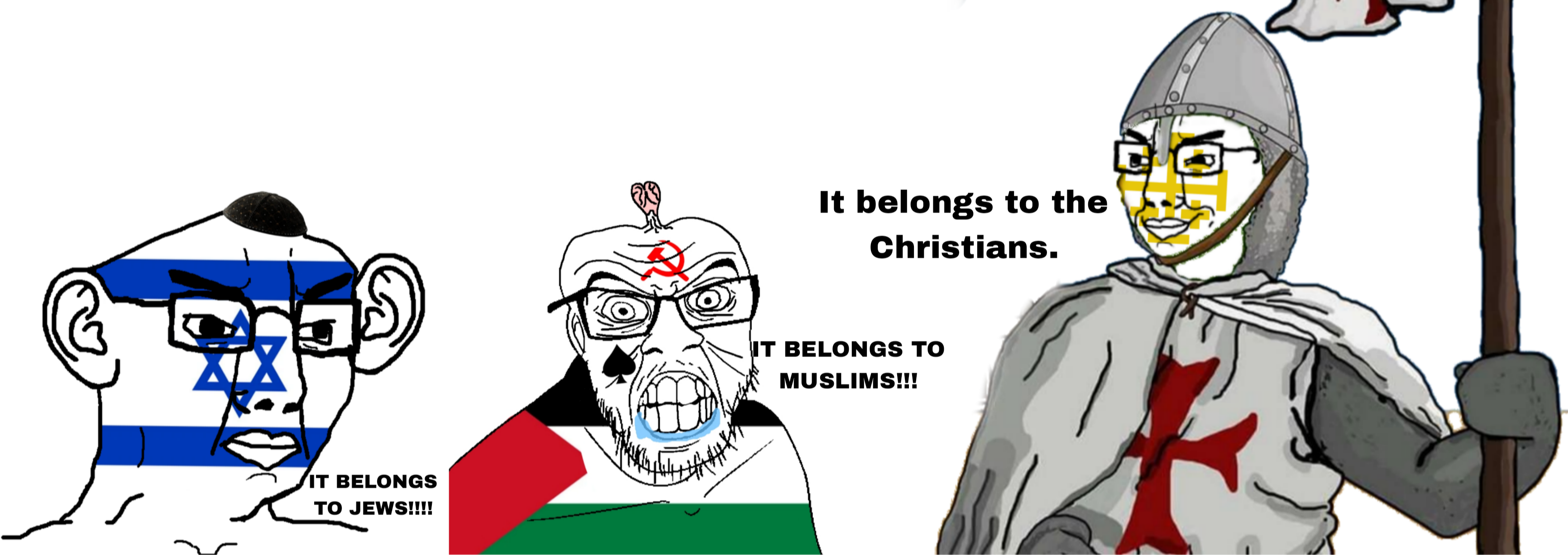 chudjak, feraljak, 3soyjaks, brainlet, christianity, closed mouth, clothes, communism, cross, crusade