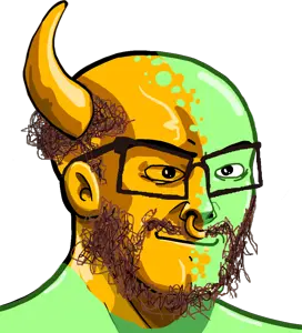 nujak, /biz/, bull, ear, glasses, gold, green skin, hair, horns, nose piercing
