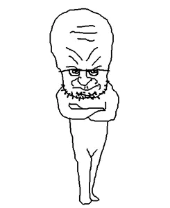 hugojak, bald, big forehead, black eyes, closed mouth, crossed arms, glasses, open eyes, skinny, stubble