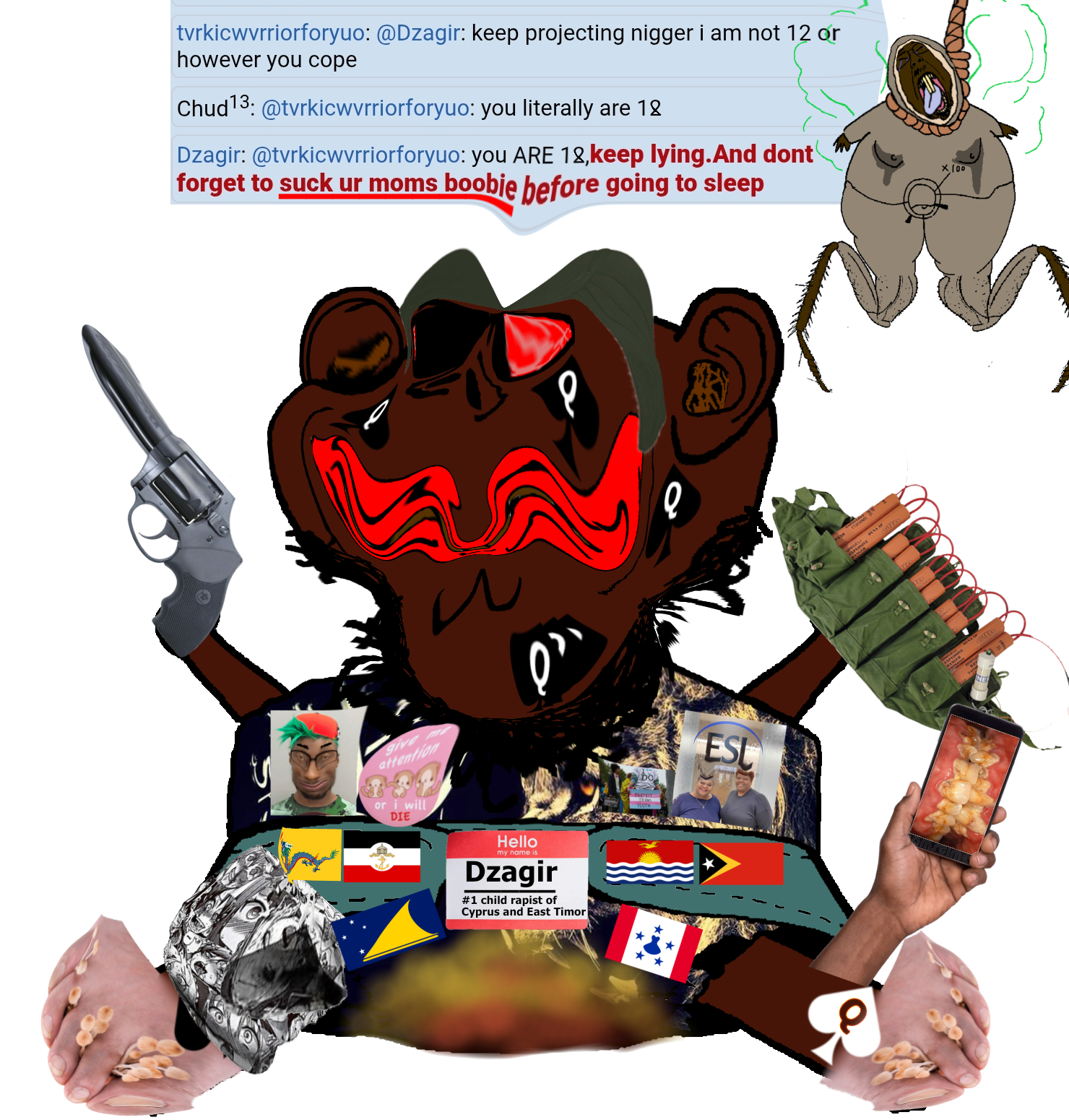 esl fnf pedo, impish soyak ears, pissbaby, slopjak, animal, attention whore, black skin, bomb, brown skin, bug