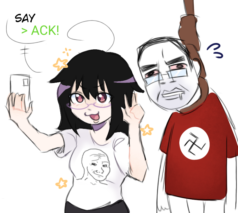 wojak, chudjak, raid tan, 1soyjak, ack, ack!, black hair, bloodshot eyes, dying, female