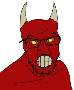 feraljak, clenched teeth, demon, evil, grimace, horns, red skin, rotten teeth, yellow eyes, yellow sclera