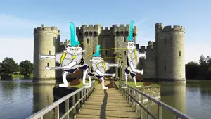 nojak, bridge, castle, dildo, floss (dance), moat, pee, water, zoomer