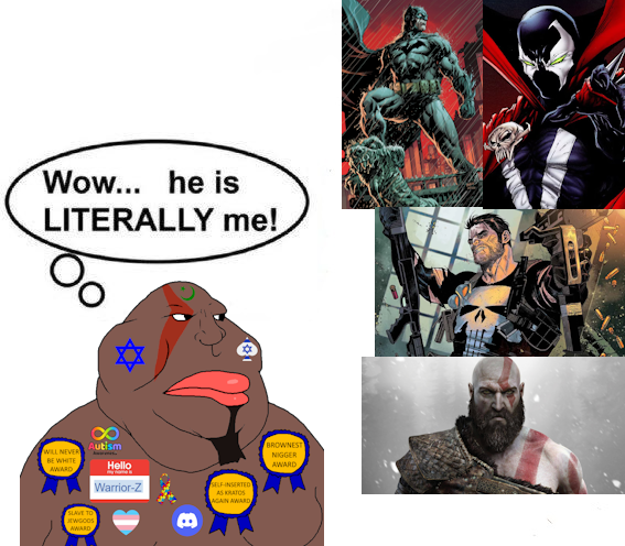 conservativewaluigi, kratos, meximutt, autism, award, black skin, discord, islam, jewish star, judaism