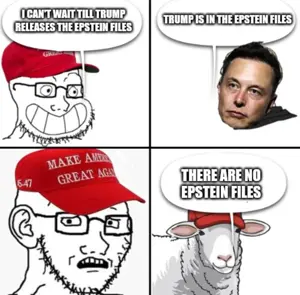 donald trump, jeffrey epstein, soyak, calarts, 2soyjaks, animal, elon musk, maga, maga hat, sheep