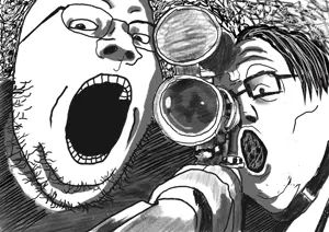 gapejak, tony soprano soyjak, 2soyjaks, assassination, drawfag, drawing, glasses, open mouth, sniper, stubble
