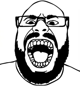 markiplier soyjak, science lover, angry, bald, beard, gape, glasses, open mouth, stubble
