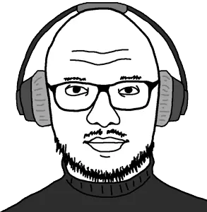 unknown, bald, coal, headphones, music, mustache, stubble, turtleneck