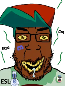 esl fnf pedo, markiplier soyjak, ai pedo, brown skin, clothes, dark, discord, discord logo facial mark, esl, facial mark