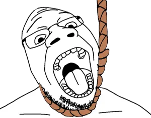 goopjak, ack, glasses, hanging, open mouth, rope, soyjak, stubble, transparent background