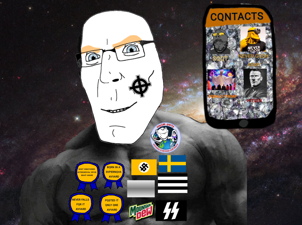 donald trump, gigachad, bernd, cobson, gapejak, impish soyak ears, teutonson, troonjak, wholesome soyjak, adolf hitler
