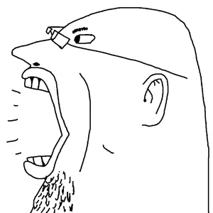 senator puggsly, bald, beard, ear, glasses, lips, nuvariant, screaming, side view, teeth