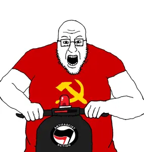 blartjak, antifa, blart, communism, glasses, hammer and sickle, open mouth, scooter, soyjak, stubble