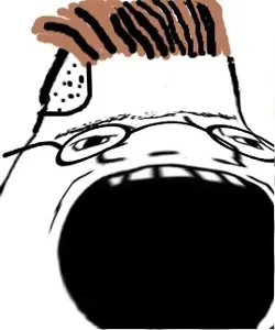 zoomer, brown hair, distorted, glasses, hair, open mouth, soyjak, zoomer