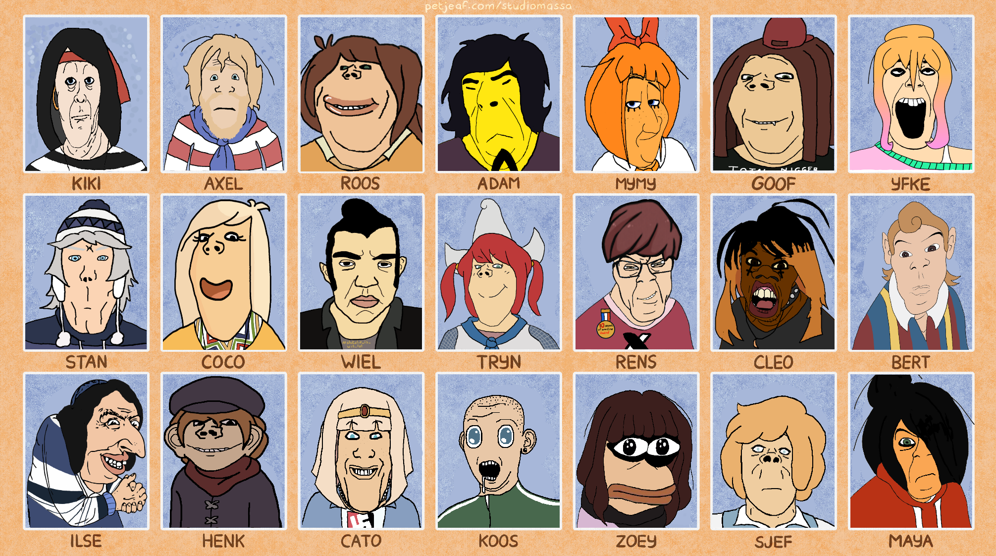 coco schoppenboer, happy merchant, maya schoppenboer, mymy schoppenboer, pepe, a24 slowburn soyjak, beastjak, chudjak, cobbert, cobson