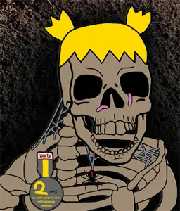 feraljak, skeletonjak, 4chan, animal, anime, arachnid, badge, blonde hair, bone, bones