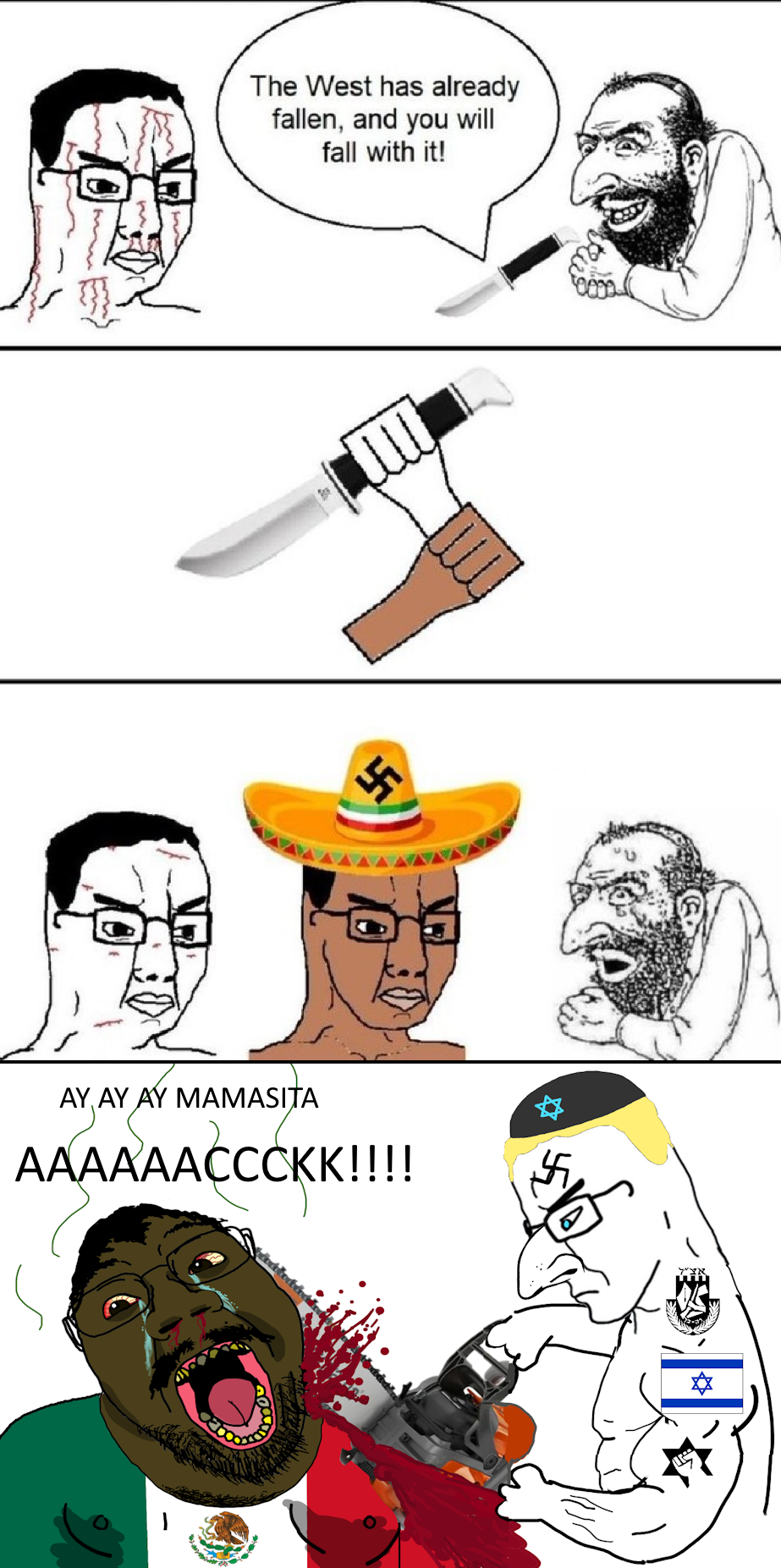 happy merchant, bernd, chudjak, chainsaw bernd, brown skin, chainsaw, idf, jewish nose, judaism, kike
