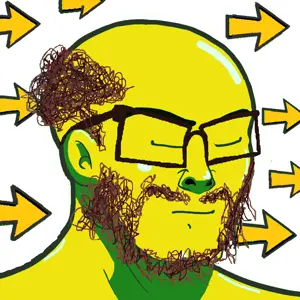 nujak, /biz/, arrow, calm, ear, glasses, hair, soyjak, stubble, yellow