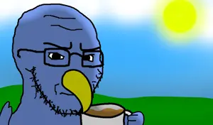 crimsonvoidhydra1488, soyak, angry, animal, beak, bird, blue skin, cloud, coffee, drink