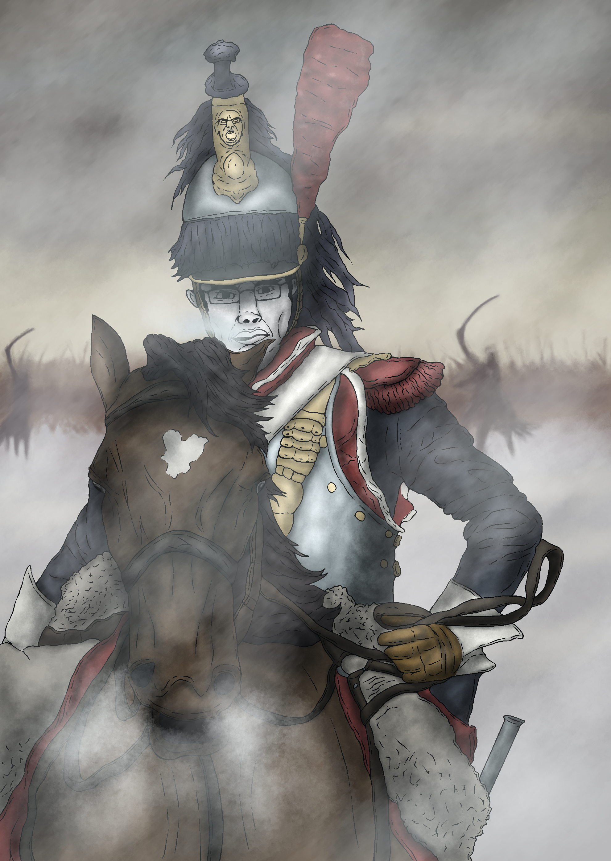 chudjak, cobson, napoleonic soyjaks, animal, armor, art, background, beard, belt, breathing