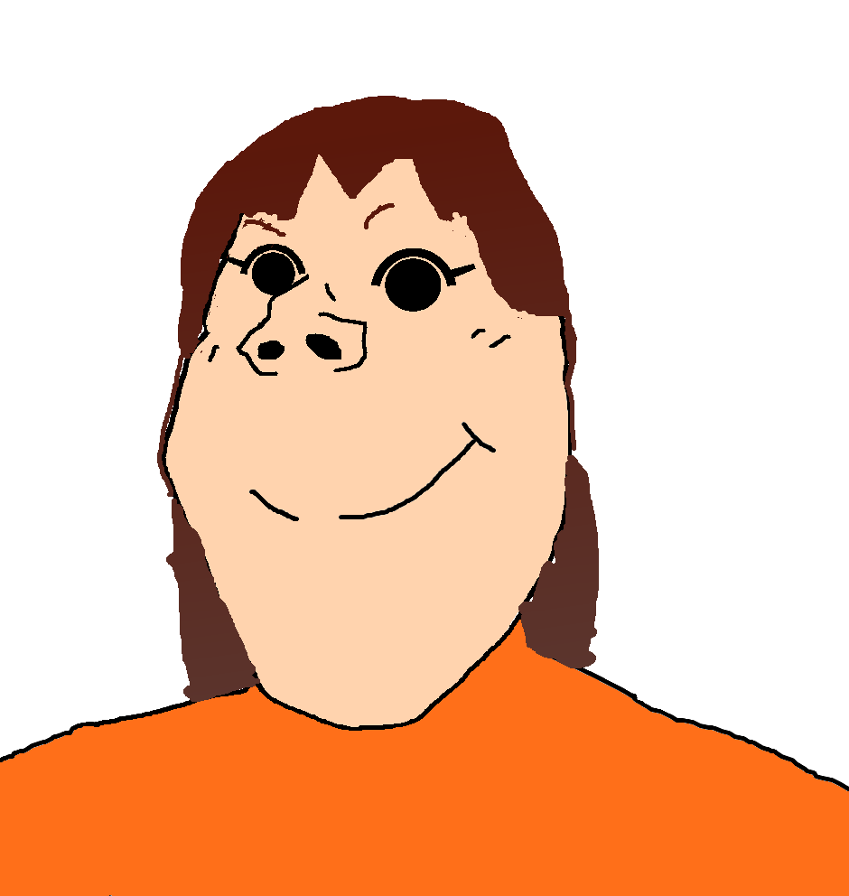 gapejak, female gapejak, wholesome soyjak, femjak, foidjaks, 3ds, black eyes, black sclera, brown hair, female